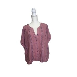 Lucky Brand Women's XXL Pink Wide Sleeve Top with Blue Detailing
